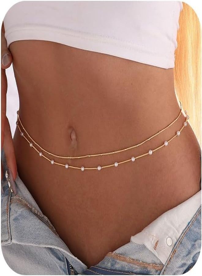 ADAIER Stainless Steel Waist Chain Adjustable Bohemian Body Jewelry for Women Sexy Bikini Lingerie Beach Festival Accessories (Round pearl) - Image 5